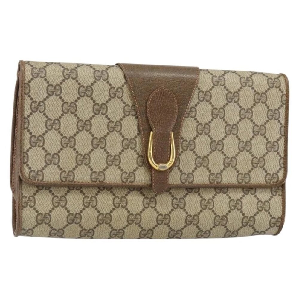 GUCCI GG Supreme Clutch Bag Beige Gold 89 02 050 Auth bs29617